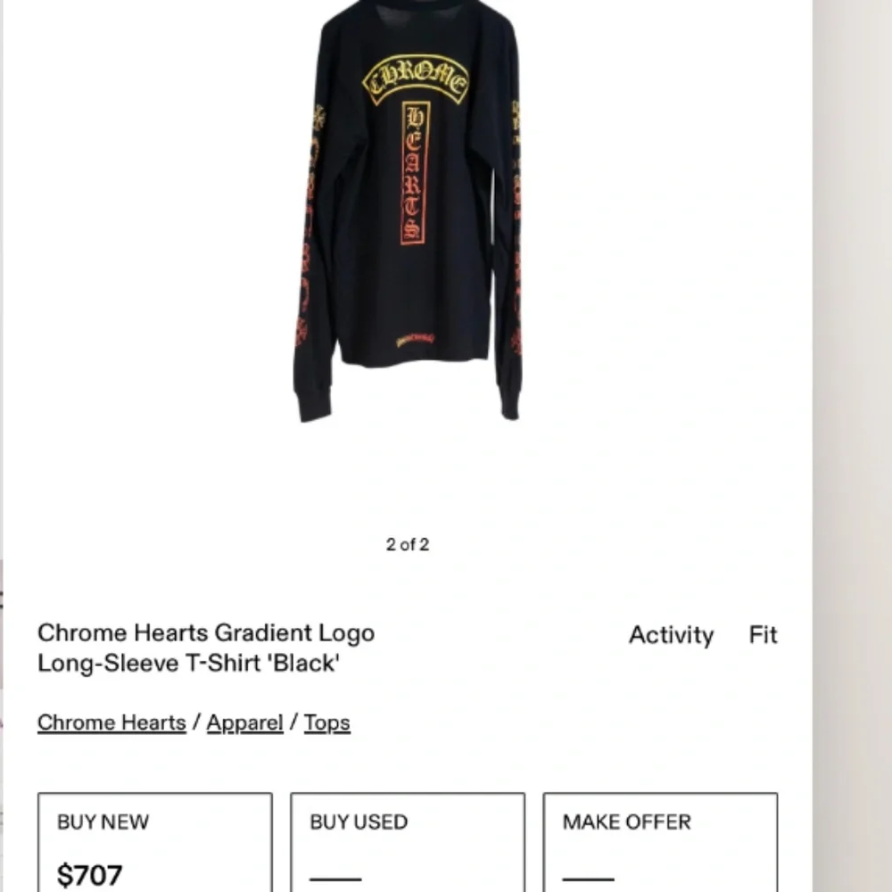 Chrome Hearts Men's Gradient Logo Long Sleeve T-Shirt Black - Picture 2 of 7